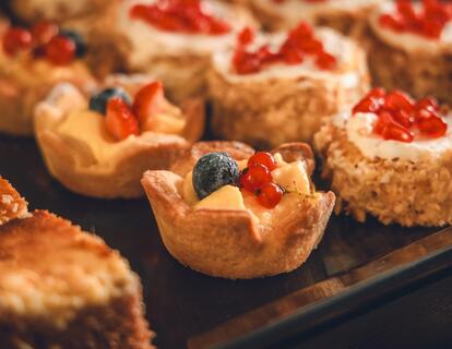 Close-up of sweet pastries at the breakfast buffet at Hotel Villa Alberta.